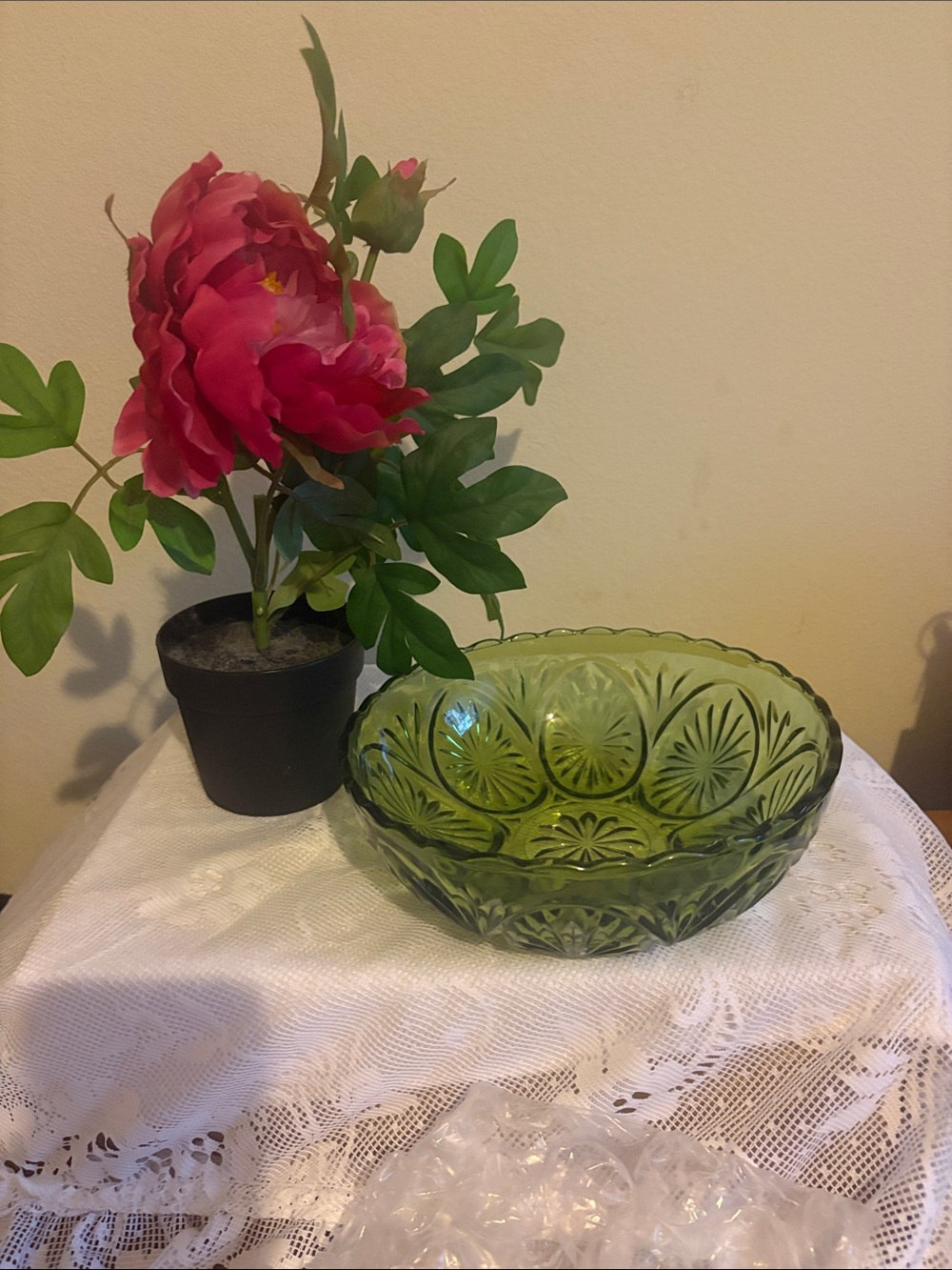 Vintage Anchor Hocking Green 8" Prescut Glass Bowl